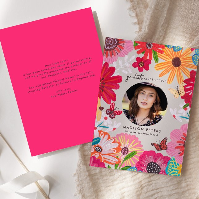 Colorful Floral Photo Graduation Announcements Einladung (Colorful Floral Photo Graduation Announcements)