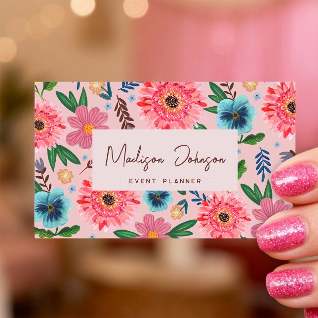 Colorful Floral Professional Event Planner Visitenkarte (Colorful Floral Professional Event Planner Business Card)