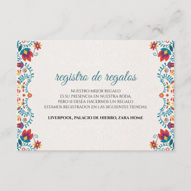 Colorful Floral Spanish Wedding Begleitkarte (Vorderseite)