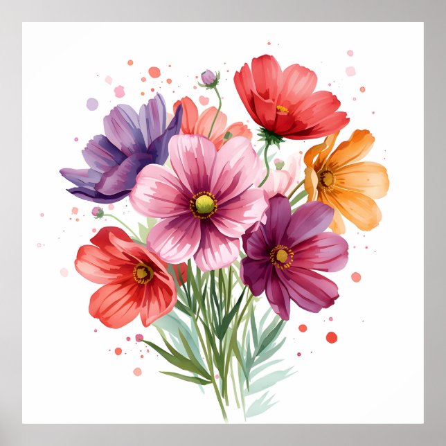 Colorful Flower Art Print Semi-Gloss Value Poster (Vorne)