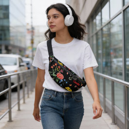 Colorful FLower Garden Hand Drawing Black Custom F Bauchtasche