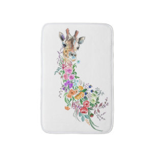 Colorful Flowers Bouquet Giraffe Bath Mat Badematte