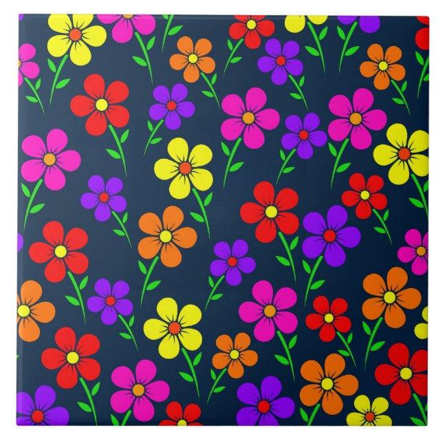 Colorful Flowers Floral Pattern Fliese (Vorderseite)