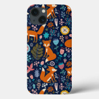 Colorful Flowers & Foxes Pattern