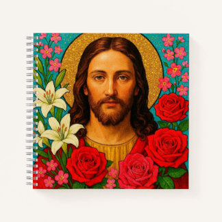 Colorful Flowers Jesus Notebook. Notizbuch