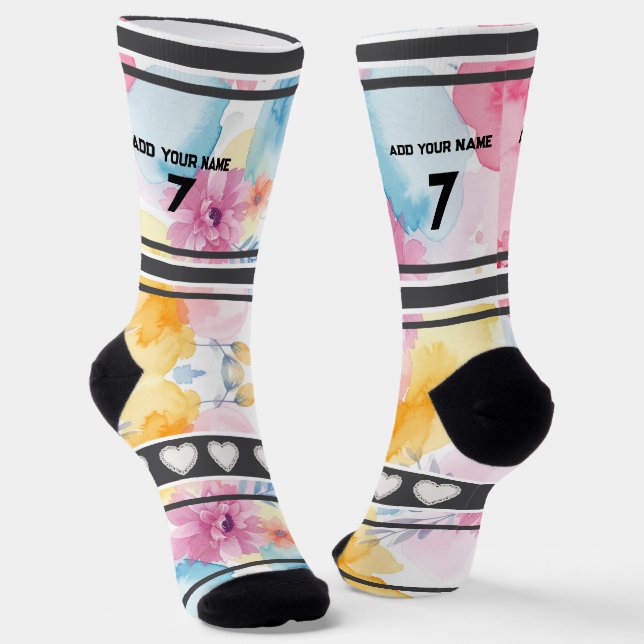 Colorful  Flowers - Name Number Socks Socken (Gewinkelt)