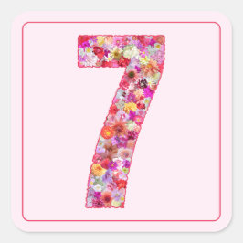 Colorful Flowers Pink Month Number 7 Quadratischer Aufkleber