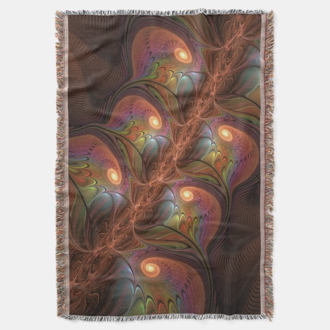 Colorful Fluorescent Abstract Trippy Brown Fractal Decke (Vorderseite Vertikal)