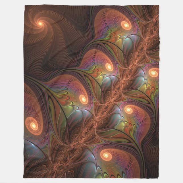 Colorful Fluorescent Abstract Trippy Brown Fractal Fleecedecke (Vorderseite)