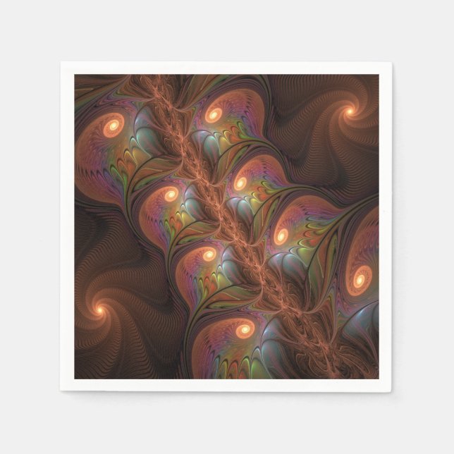 Colorful Fluorescent Abstract Trippy Brown Fractal Serviette (Vorderseite)