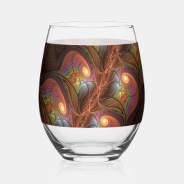 Colorful Fluorescent Abstract Trippy Brown Fractal Weinglas Ohne Stiel
