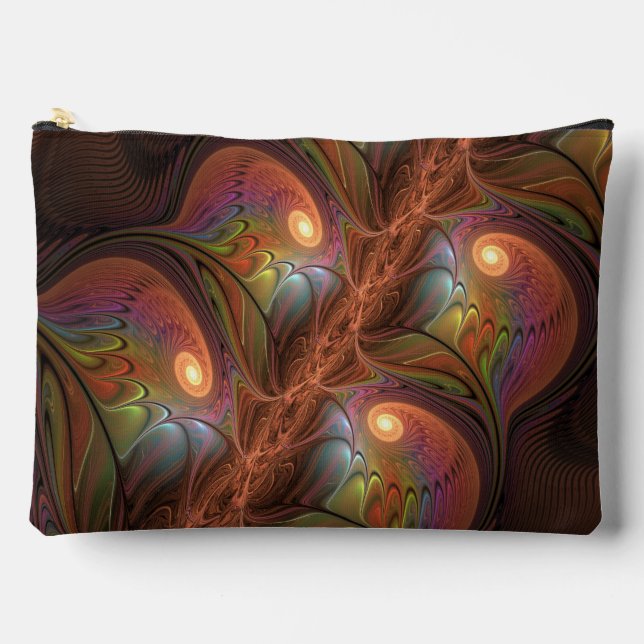 Colorful Fluorescent Abstract Trippy Brown Fractal Zubehörtasche (Vorderseite)