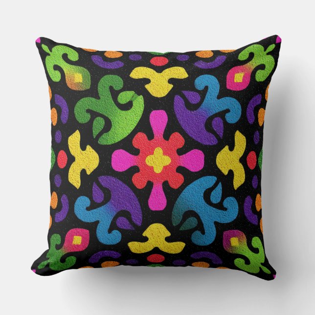 Colorful Folk Abstract Throw Pillow Kissen (Vorderseite)