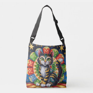 Colorful Folk Cat Tragetaschen Mit Langen Trägern
