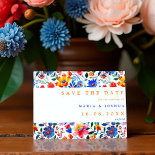 Colorful Folk Floral Fiesta QR Code Hochzeit Save The Date