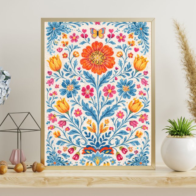 Colorful Folk Floral Pattern with Butterfly Poster (Von Creator hochgeladen)