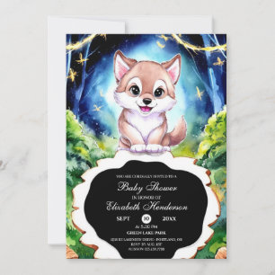 Colorful Forest Wolf Babydusche Einladung