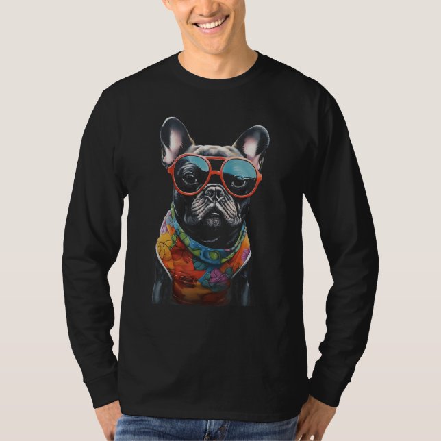 Colorful Frenchbulldog Wearing Sunglasees Graphic  T-Shirt (Vorderseite)