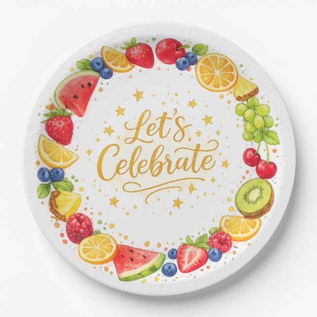 Colorful Fruit Party Paper Plates Set Pappteller (Vorderseite)