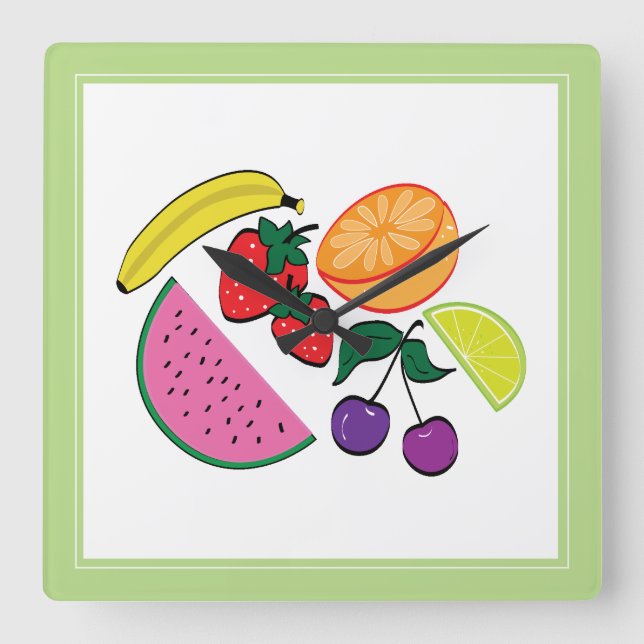 Colorful Fruit Summer, cool, Fun Quadratische Wanduhr (Vorderseite)