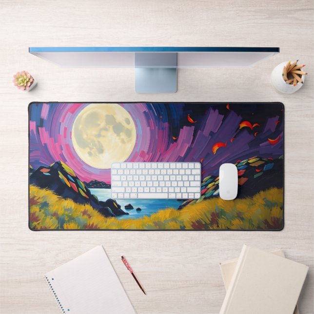 Colorful Full Moon Desk Mat - Vibrierender Night S Schreibtischunterlage (Büro 1)