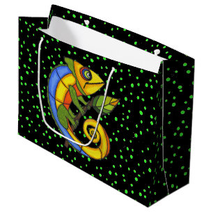 Colorful Fun Lizard Branch Dots Große Geschenktüte