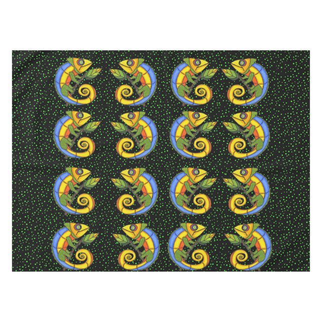 Colorful Fun Lizard Branch Dots Tischdecke (Vorderseite (Horizontal))