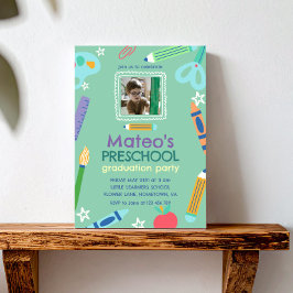 Colorful Fun Photo Preschool Graduation Einladung