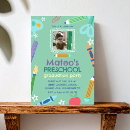 Colorful Fun Photo Preschool Graduation Einladung