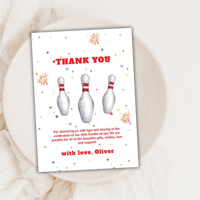 Colorful Fun Strike Up Bowling Baby Shower  Dankeskarte (Colorful Fun Strike Up Bowling Baby Shower Thank You Card)