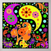 Colorful Funky Blume Retro Paisley Hippie Poster