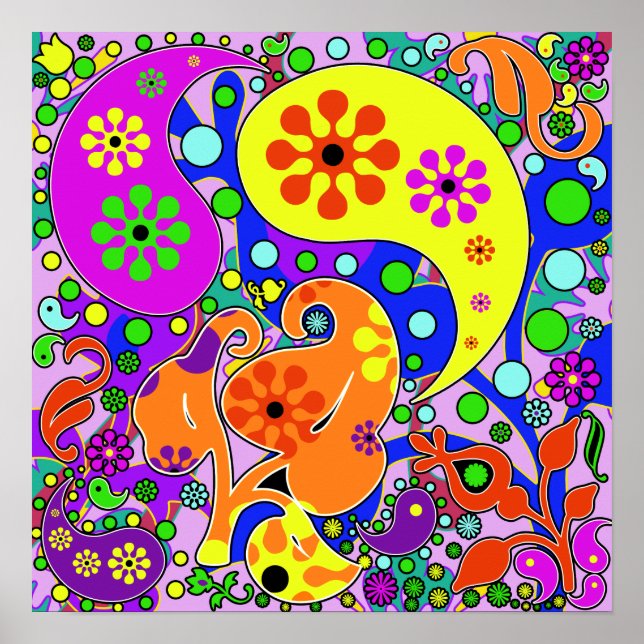 Colorful Funky Blume Retro Paisley Hippie Poster (Vorne)