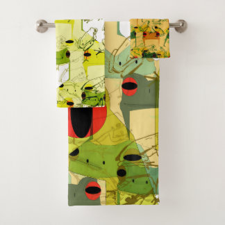 Colorful Funky Frogs Badhandtuch Set