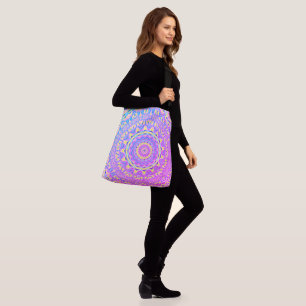 Colorful Funky Trippy Vibranff Jewel Tone Mandala Tragetaschen Mit Langen Trägern