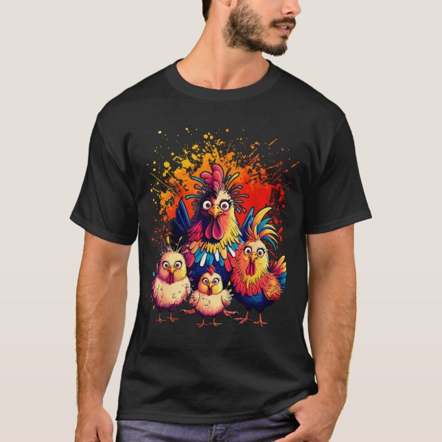 Colorful Funny Chicken Art  T-Shirt (Vorderseite)