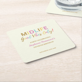 Colorful Funny Midlife Good Vibes 50th Birthday Rechteckiger Pappuntersetzer