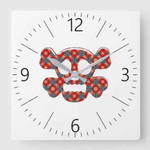 Colorful funny skull quadratische wanduhr