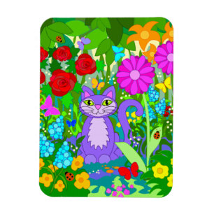 Colorful Garden Cat Art Fantasy Blume Ladybugs Magnet