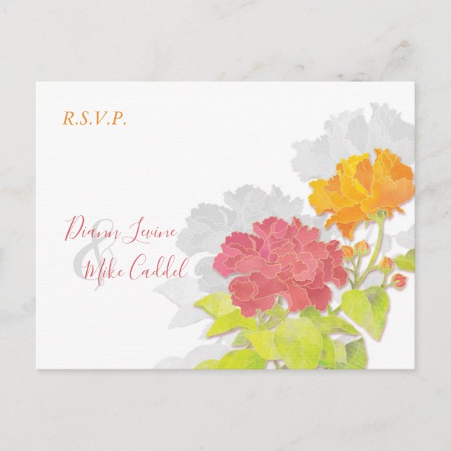 Colorful Garden Peony Wedding RSVP Einladungspostkarte (Vorderseite)
