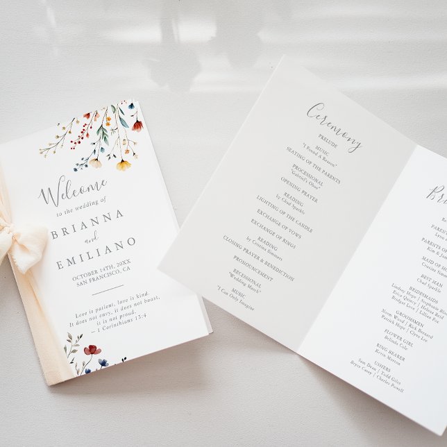 Colorful Garden wildflower Folded Wedding Programm (Von Creator hochgeladen)