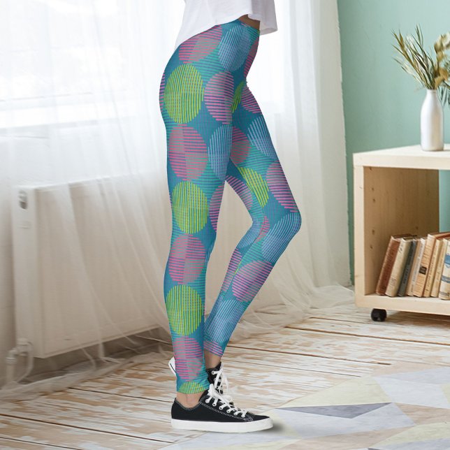 Colorful Geometric Abstract Circles On Blue Leggings (Von Creator hochgeladen)