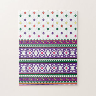 Colorful Geometric Folk Art design with flowers Puzzle