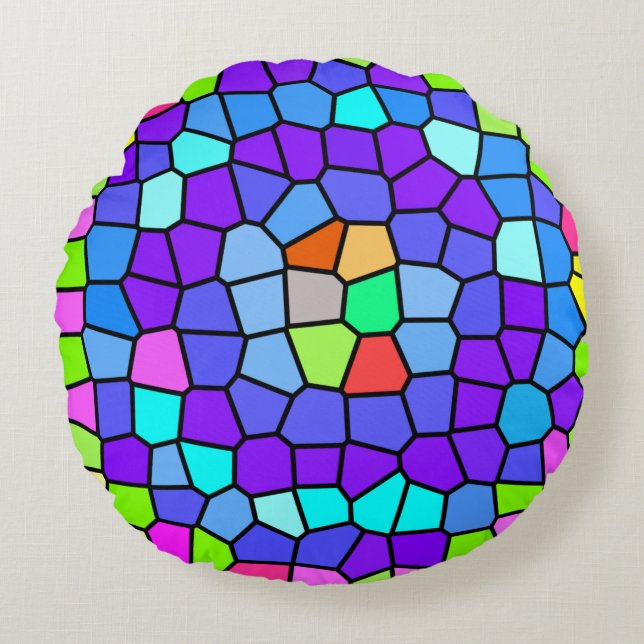 Colorful Geometric Mosaic Rundes Kissen (Vorderseite)