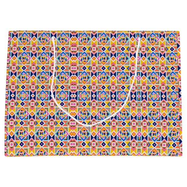 Colorful geometric-patterned gift bag with white  große geschenktüte (Vorderseite)