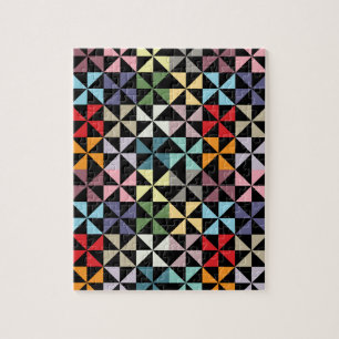 Colorful Geometric Pinwheel Black Puzzle