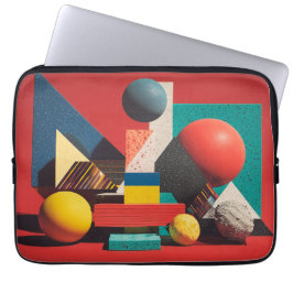 Colorful Geometric Shapes on Red Background Laptopschutzhülle