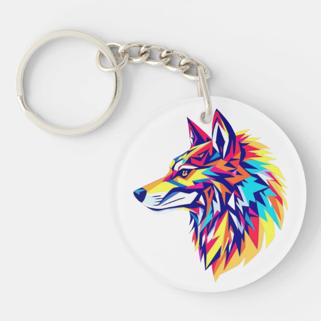 Colorful Geometric Wolf Acrylic Keychain Schlüsselanhänger (Vorderseite)