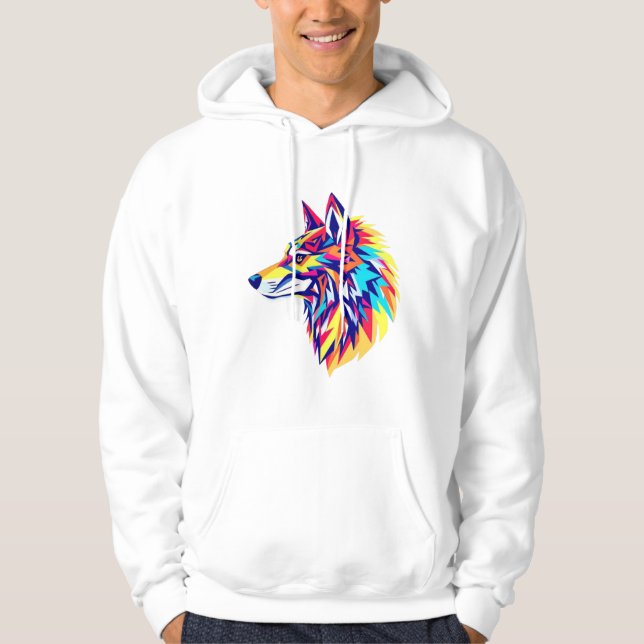 Colorful Geometric Wolf T-Shirt Hoodie (Vorderseite)
