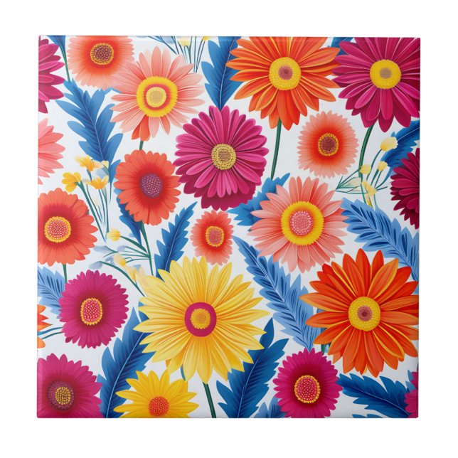 Colorful Gerbera Daisies Floral Fliese (Vorderseite)