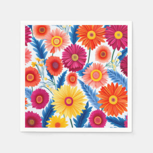 Colorful Gerbera Daisies Floral Serviette